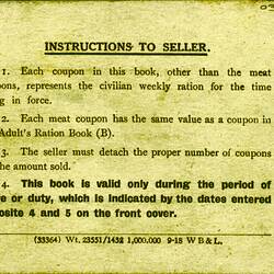 Back of ration book showing printing.