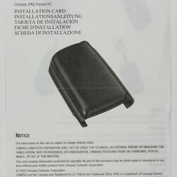 Installation Card - PC Card Expansion Pack, Pocket PC, Compaq Ipaq