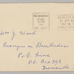 Letter - To Mr & Mrs Ward from H.R. Coghill, East Malvern, 22 Nov 1961