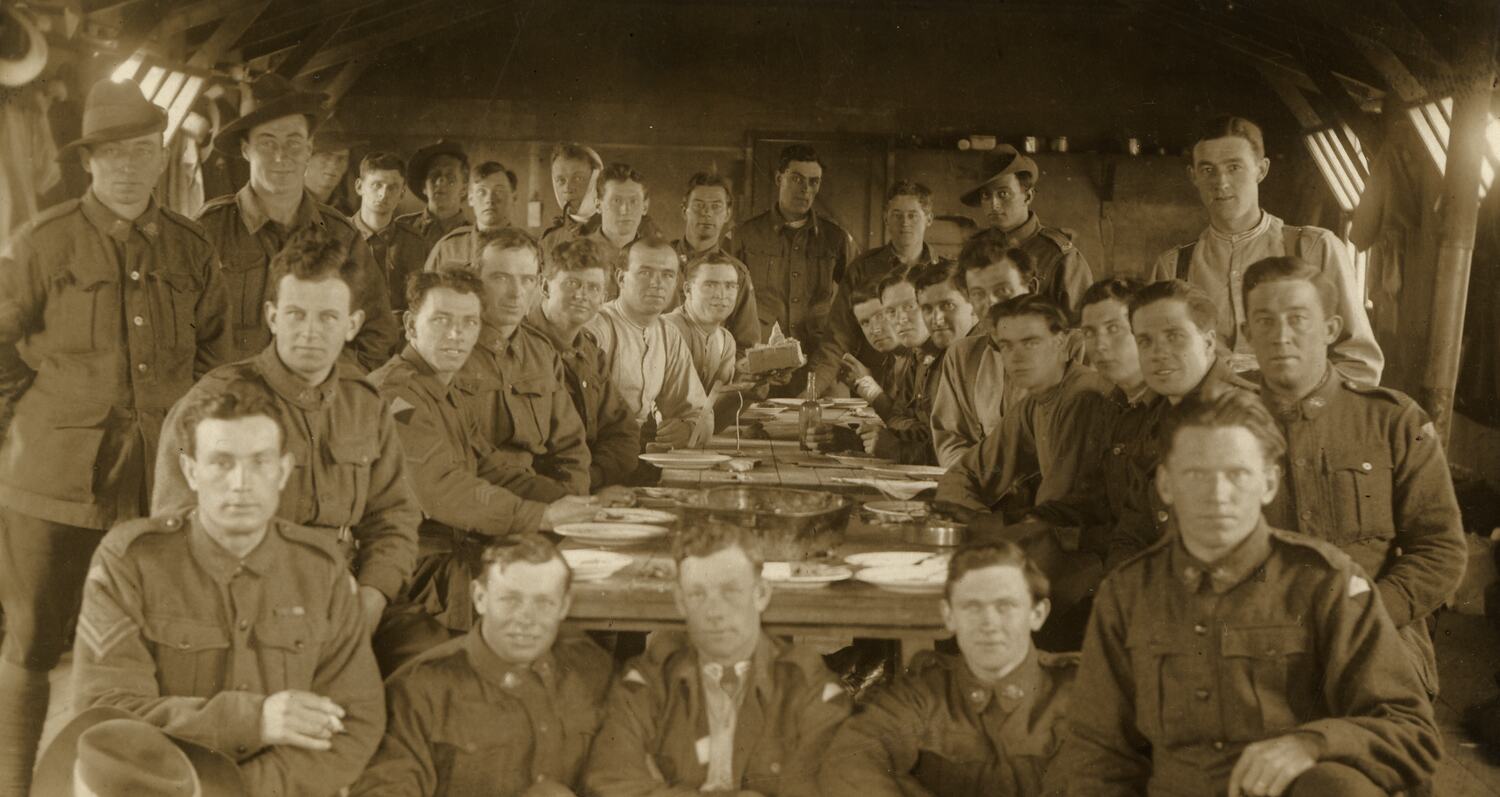 Photograph - Australian Servicemen at Mess Table in Hut, 24th Battalion ...