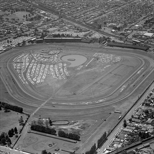 Negative - Aerial View of Caulfield Racecourse & Surrounding Suburb, Victoria, 20 Dec 1969