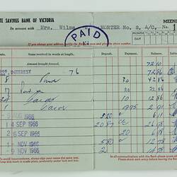 Savings Passbook - State Savings Bank of Victoria, Mrs Wilma J Morter, 1965-1967