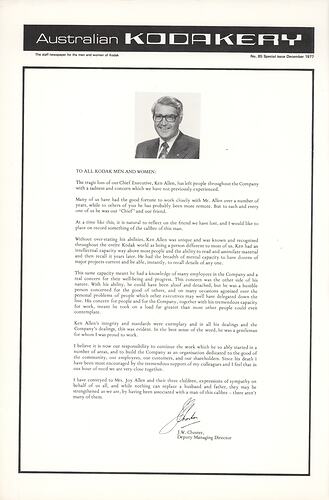 Newsletter - 'Australian Kodakery', No 85, Special Issue, Dec 1977