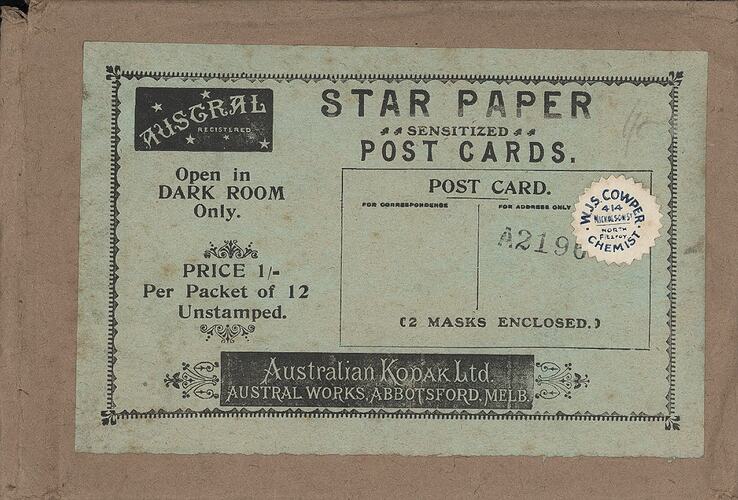Paper envelope with Austral Star Paper label