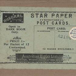 Photographic Paper - Australian Kodak Limited, Austral Star Paper 'Sensitized Post Cards', Abbotsford, Victoria, 1908-1911