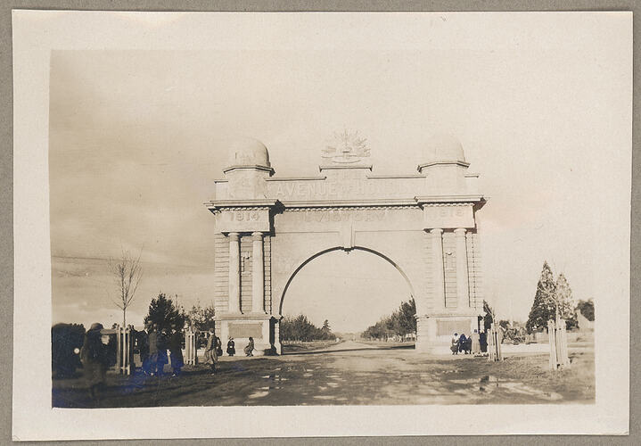 Monochrome photograph of an Avenue of Honour.