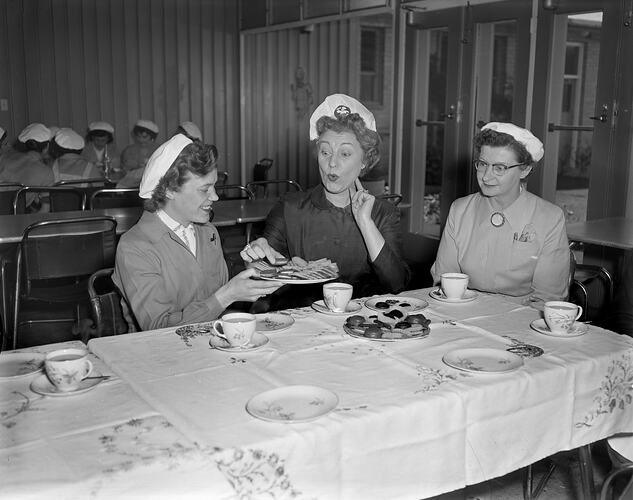 Brockhoff Biscuit Co, Three Women Eating Biscuits, Burwood, Victoria, 09 Oct 1959