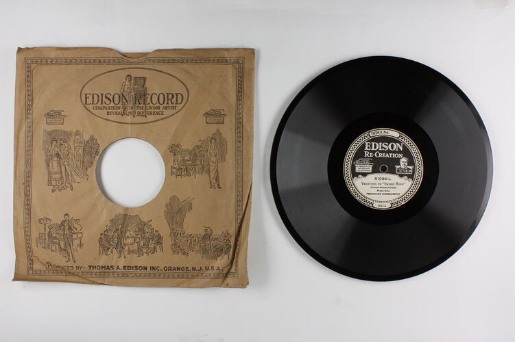 Black Edison record disc and paper sleeve.
