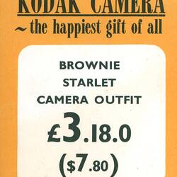 Price Ticket - Kodak Australasia Pty Ltd, Brownie Starlet Camera Outfit, Coburg, circa 1966