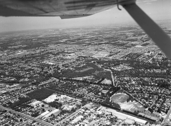 Monochrome aerial image of a suburb.