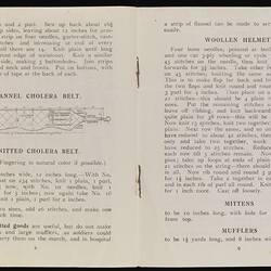 Booklet - Red Cross Society, Goods Needed for War Effort, Australian Branch, World War I, circa 1914, Pages 8-9