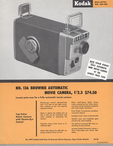 Printed page with text and photograph of camera.