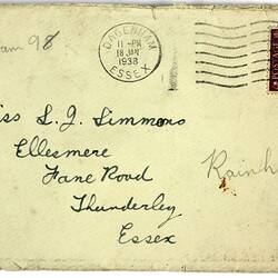 Letter & Envelope - Stanley Hathaway, Dagenham, London To Lucy Simmons, Thundersey, Essex, 18 Jan 1938