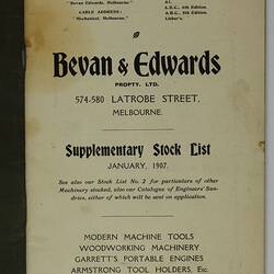 Trade Literature - Bevan & Edwards Pty Ltd, Machine Tools, 1907