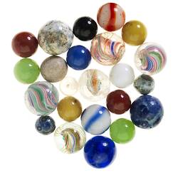 Coloured glass marbles.