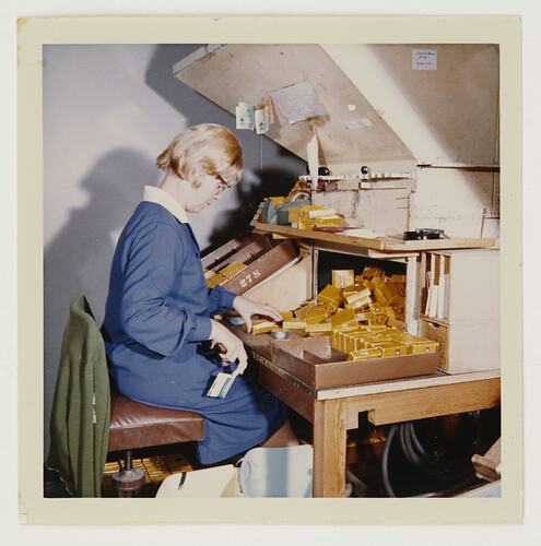 Slide 241, 'Extra Prints of Coburg Lecture', Sorting & Labelling Canisters, Building 20, Kodak Factory, Coburg, circa 1960s