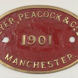 Locomotive Builders Plate - Beyer Peacock & Co. Ltd., Manchester, England, 1901