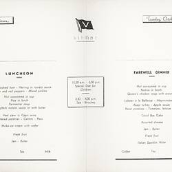 Menu - MV Fairsea, Sitmar Line, Farewell Dinner, 22nd Oct 1957
