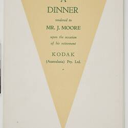 Programme - Kodak Australasia Pty Ltd, Mr J Moore Retirement Dinner, Sydney, 21 Oct 1965, Page 1