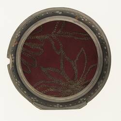 Gentleman's pocket watch case only. Inside is burgundy fabric with gold floral embroidery.