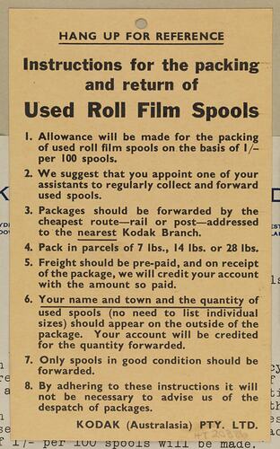 Leaflet - Used Roll Film Spools