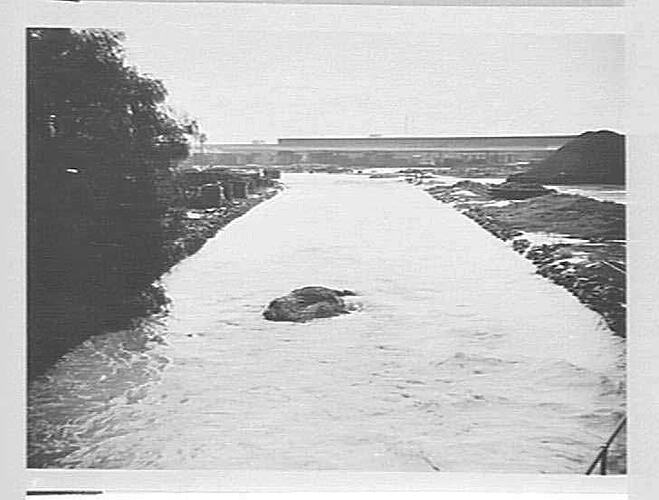 Copy Negative - H.V McKay Massey Harris, Flood on Factory Grounds, Sunshine, Victoria, Feb 1946