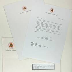 Letter - East Timor Prime Minister Xanana Gusmao to Lin Jong, Western Bulldogs Football Club, 2012