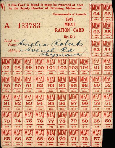 Ration Card - Meat, Commonwealth of Australia, 1948