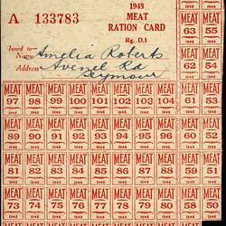 Ration Card - Amelia Roberts, Meat, Commonwealth of Australia, 1948