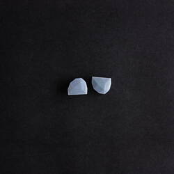 Two light blue plastic, hemispherical, facetted devices.