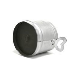 Toy silver pot, lying down.