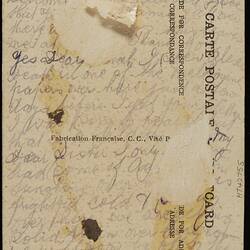 Postcard - 'To My Dear Sister', Embroidered, Bill Nairn to Sister, World War I, 10 Apr 1917