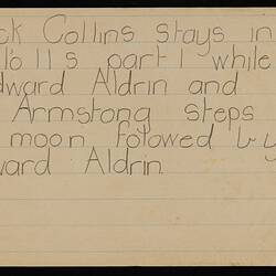 Student Work - Moon Landing, Peter Carlos, Altona Primary School, 21 Jul 1969Reverse
