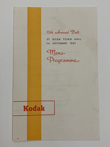 Programme - Kodak Australasia Pty Ltd, 15th Annual Kodak Ball, St Kilda Town Hall, 1 Sep 1961