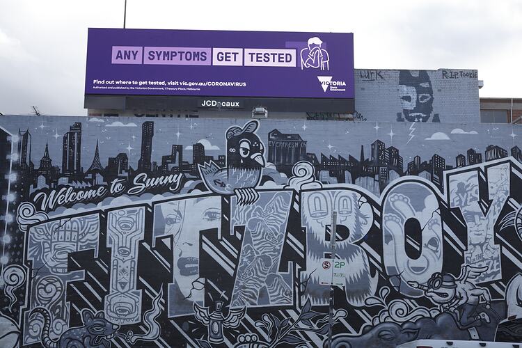 Billboard, COVID-19 Virus Testing Advertisement, Johnston Street, Fitzroy, Aug 2020