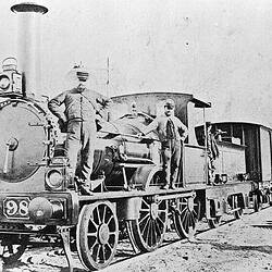 Negative - Victorian Railways F-class 2-4-0 Pattern Steam Locomotive with Mixed Passenger & Goods Train, Victoria, circa 1875