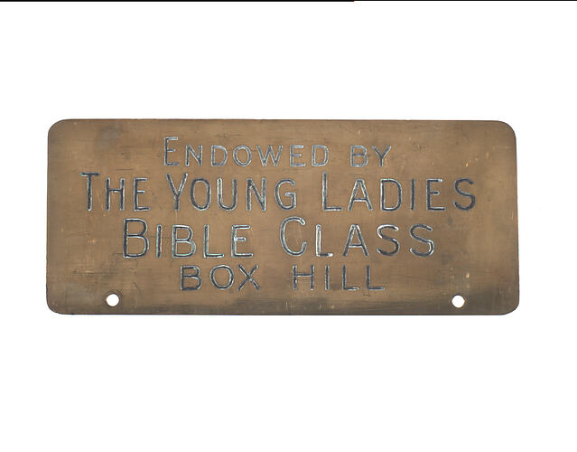 Endowment Plaque - Endowed by the Young Ladies Bible Class Box Hill, Methodist Babies' Home, Melbourne, circa 1929