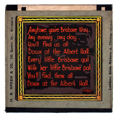 Lantern Slide - Universal Opportunity League, 'Anytime You're Brisbane Way'