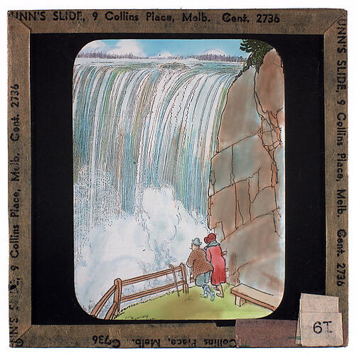 Lantern Slide - Universal Opportunity League, Couple at Waterfall