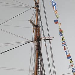 Model clipper ship mast detail.