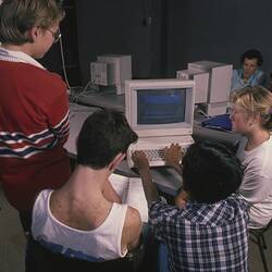 Digital Photograph - Students Programming Technic with Logo on an Apple IIE, Sunrise Classroom, Melbourne Museum, 1989