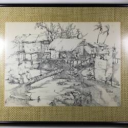 Drawing - Pen & Ink, Framed, Trieu Nhan Vinh, Pulau Bidong Camp, Kuala Lumpur, Malaysia, 1979