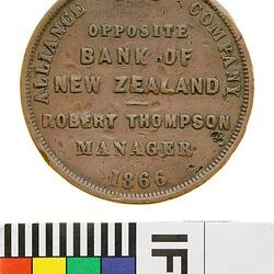 Token - 1 Penny, Alliance Tea Co, Christchurch, New Zealand, 1866