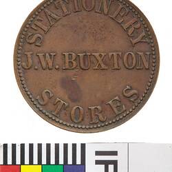 Token - 1 Penny, J.W. Buxton, Stationery Stores, Brisbane, Queensland, Australia, circa 1862