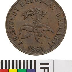 Token - 1 Penny, J.R. Grundy, Tobacco Merchant, Ballarat, Victoria, Australia, 1861
