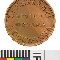 Token - 1 Penny, T.F. Merry & Co, General Merchants, Toowoomba, Queensland, Australia, circa 1863