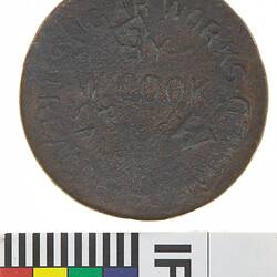 Surcharged Token - 1 Penny, British, 1797 stamped 'W.C. Cook Bay St Sandridge Sugar Works', Victoria, Australia, circa 1860