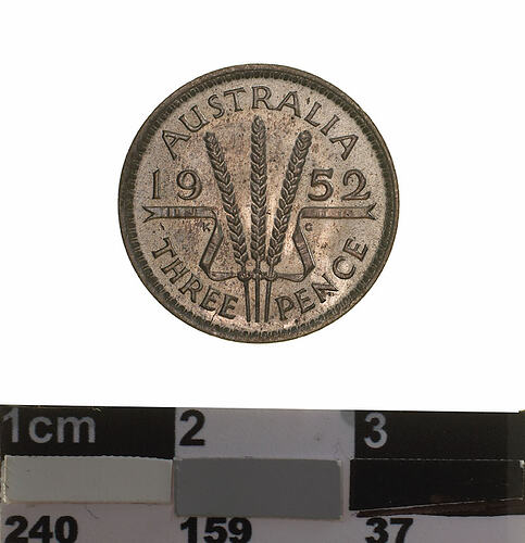 Coin - Threepence, Australia, 1952, photographed by Museums Victoria