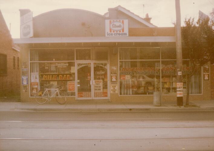 Digital Photograph - Distant View of K & A Pappas, Australian & Continental Milk Bar Shopfront, Preston West, early 1980s