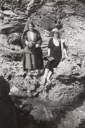 Digital Photograph - Two Women on Rocks by Rock pool, Port Phillip Bay, circa 1920